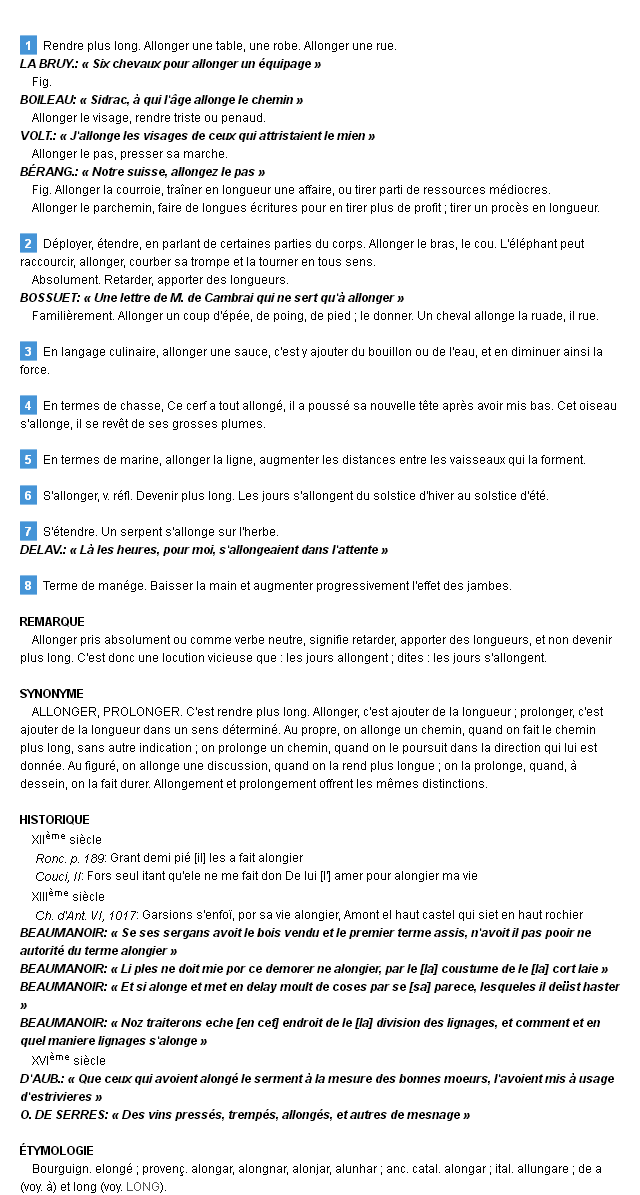 allonger ou alonger dfinition