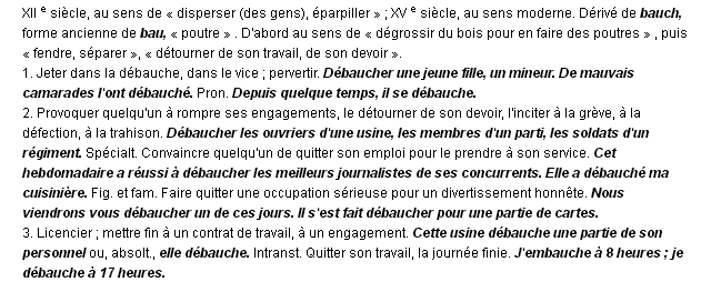 d�baucher d�finition