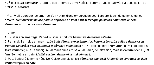 d�marrer d�finition