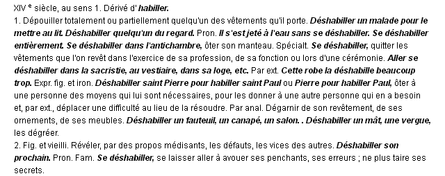 d�shabiller d�finition