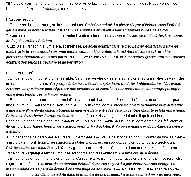 �clater d�finition