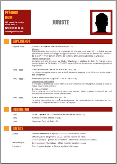 modele cv juriste