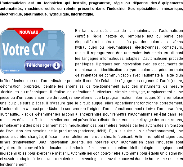 Modèle et exemple de lettre de motivation : Automaticien