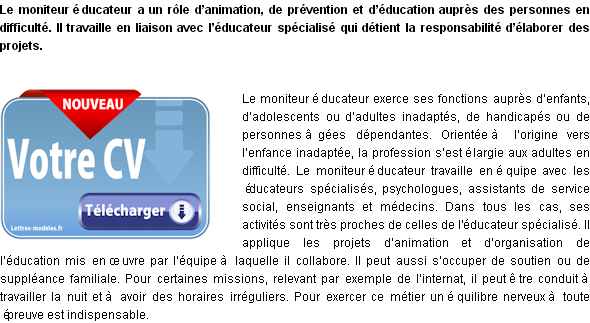 Modèle et exemple de lettre de motivation : Moniteur éducateur