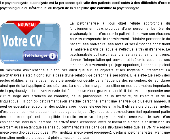 Modèle et exemple de lettre de motivation : Psychanalyste